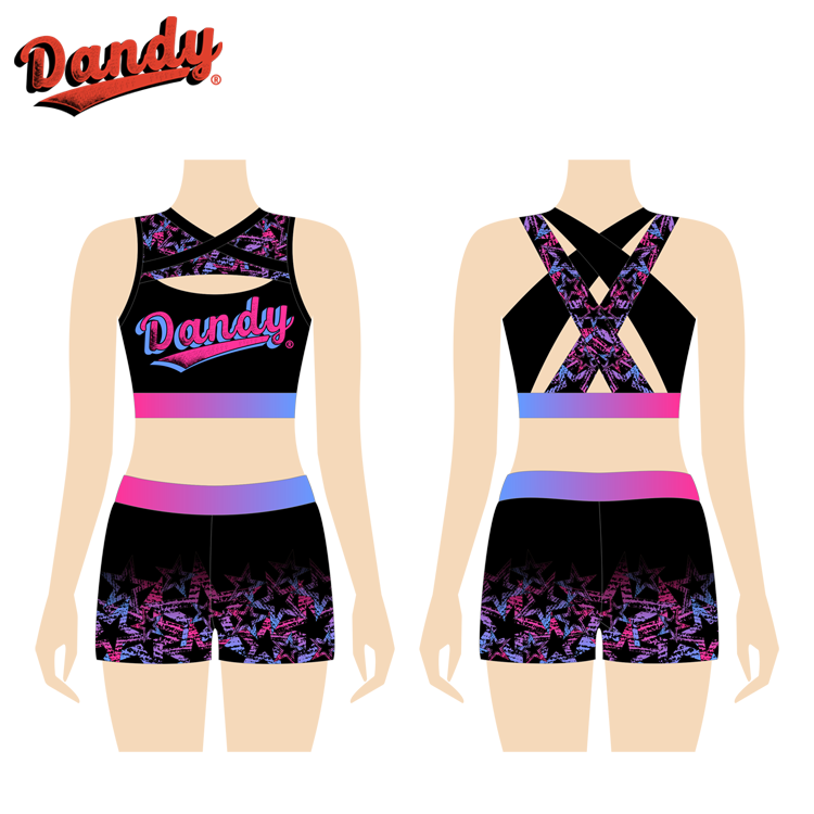 ఫుల్ సబ్లిమేషన్ డ్యాన్స్ చీర్ ట్రైనింగ్ ప్రాక్టీస్ వేర్ కస్టమ్ క్రాప్ టాప్ షార్ట్స్ చీర్ స్కర్ట్స్