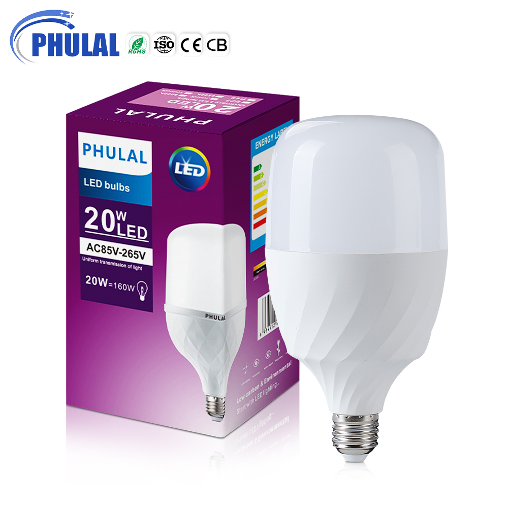 Wholesale ce E27 B22 Base led bulb 20W 30W 40W 50W 60W plastic in aluminum t shape led light bulb