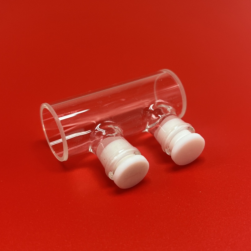 분광광도계용 PTFE 마개가 있는 10mm, 20mm, 50mm, 100mm 광로 길이의 투명 실린더형 석영 큐벳