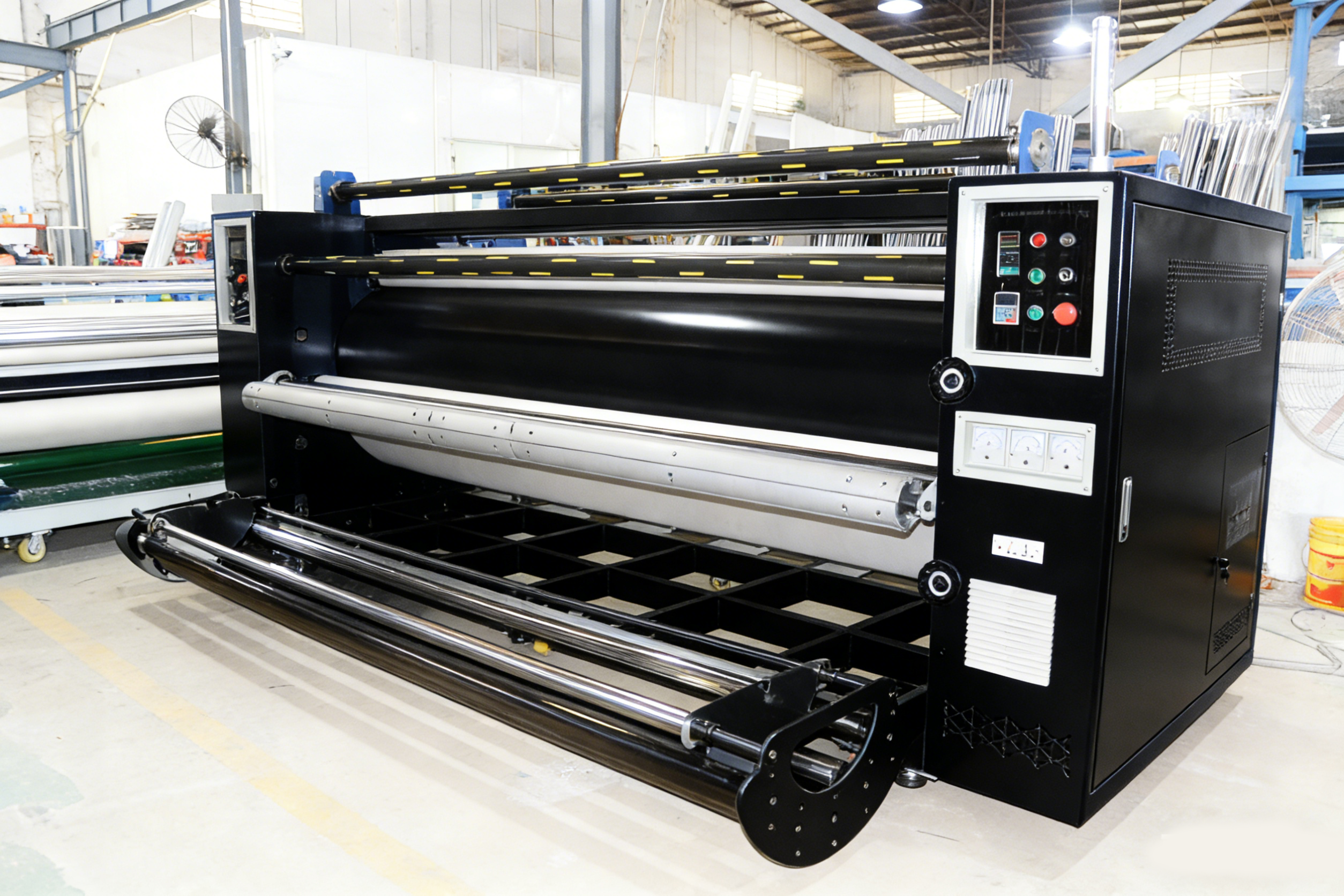 Fabrikdirekte vollautomatische rotierende Kalander-Sublimationsmaschine mit PLC-Touchscreen, Wärmeübertragungs-Presse für Bekleidung, Neu