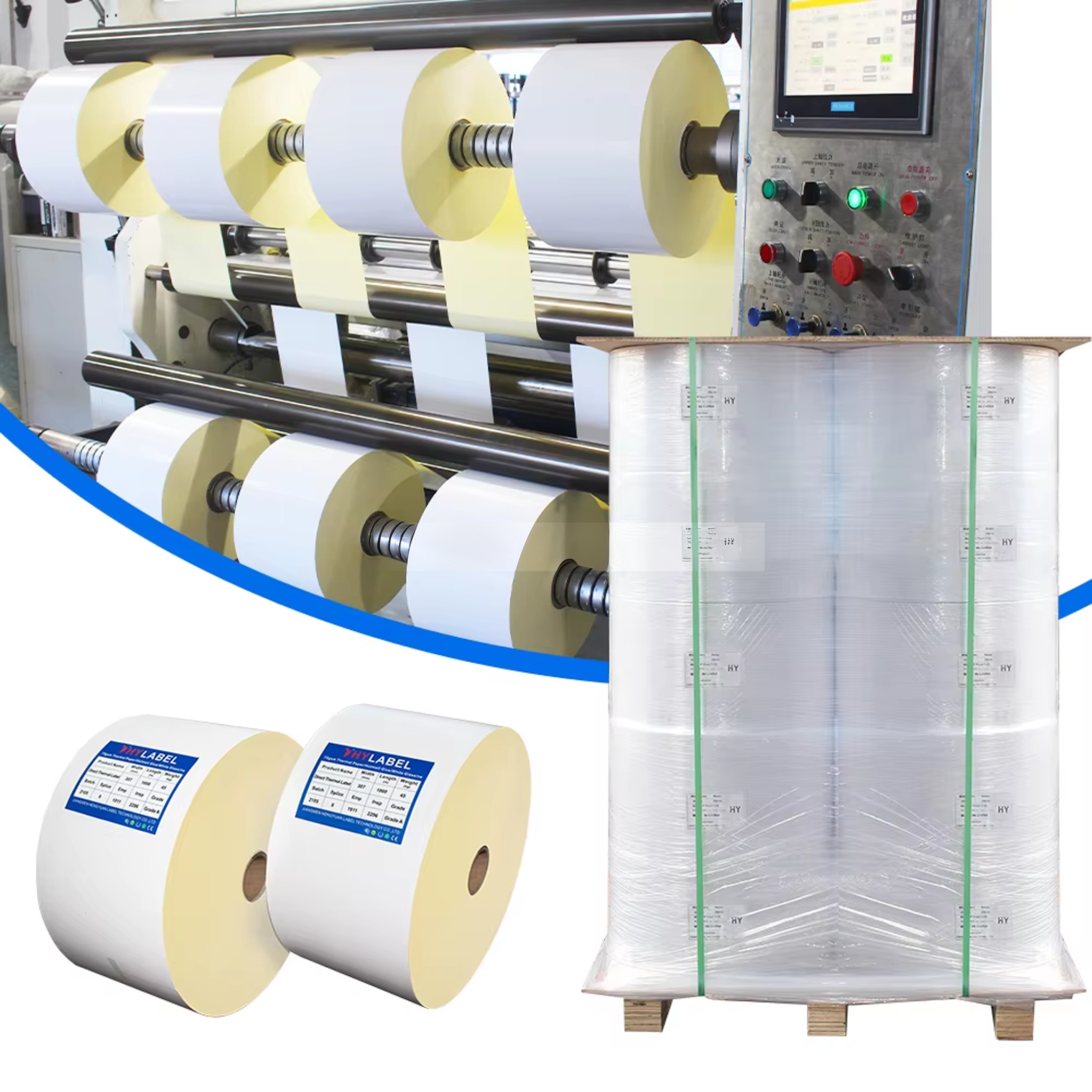 80g Kertas Salut Separuh Licin Label Pemindahan Termal Kertas Panas Lebur Diri Bahan Mentah Gulungan Jumbo Stok Pelekat Label