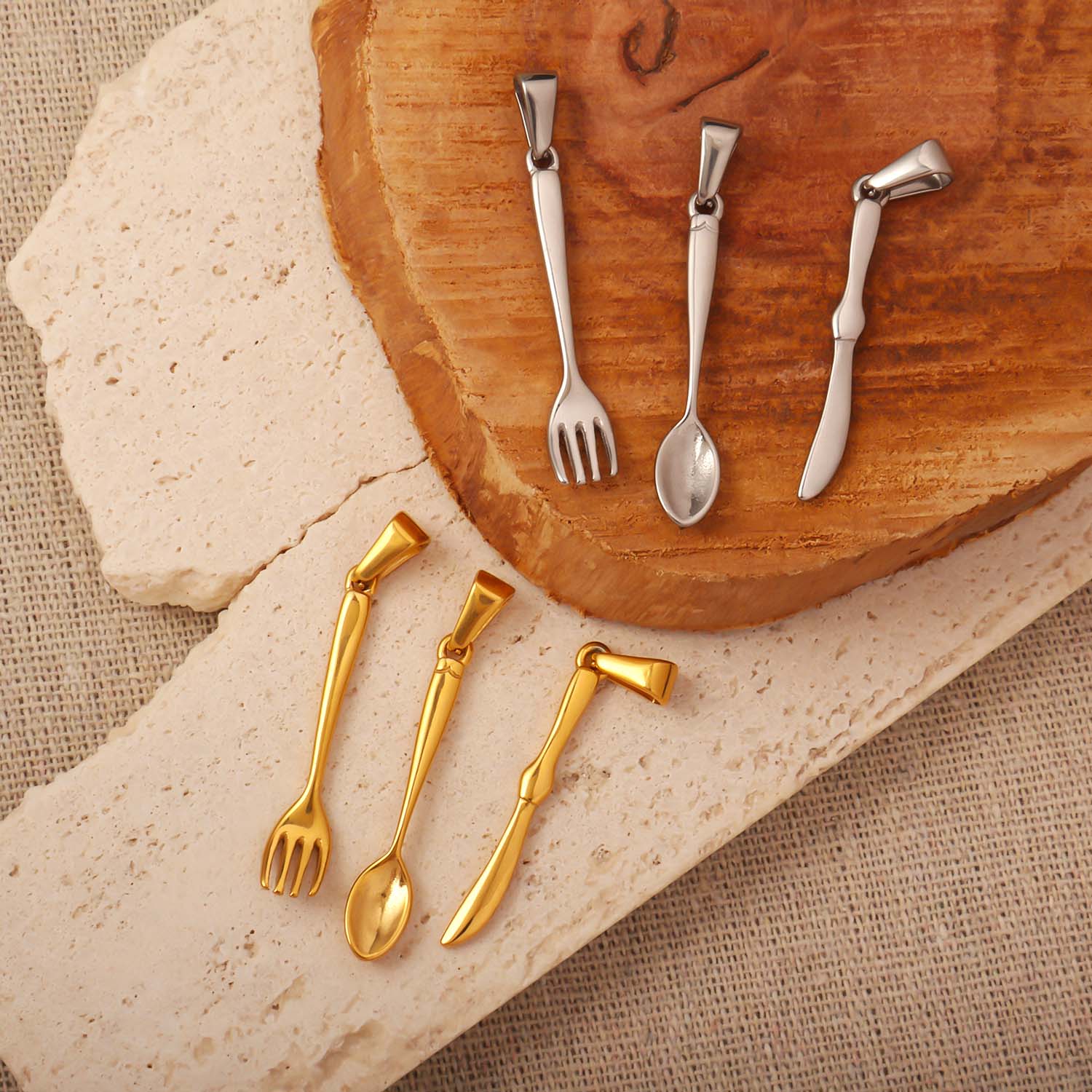 Stainless Steel Knife Fork And Spoon Pendant Creative Jewelry