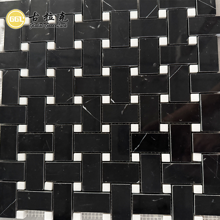 Nero Marquina Marble & White Dots Mosaic Tile for Home Wall Floor Decor
