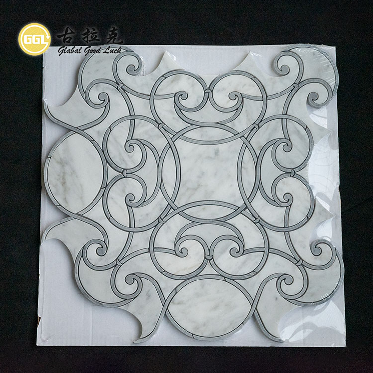 Carrara White Mix Italy Gray Marble Parquet Feature Waterjet Mosaic Tiles