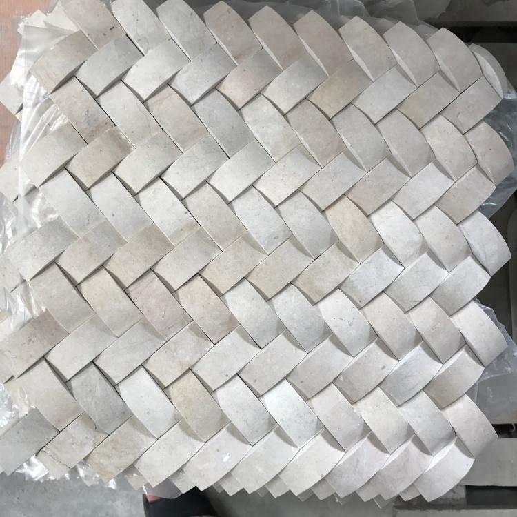 Crema Marfil Marble Basket weave Marble Mosaic For Wall Tiles