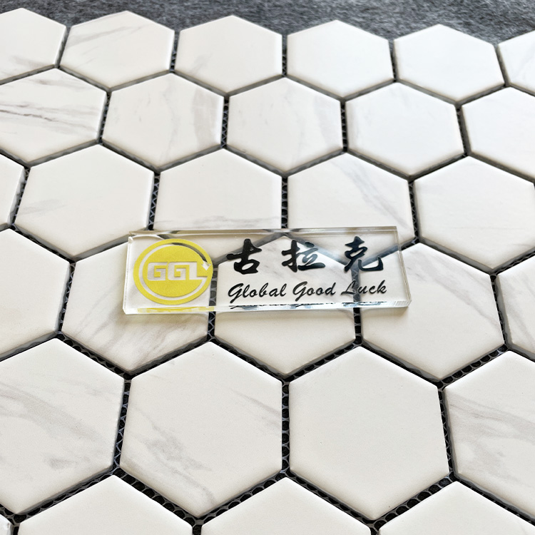 Marble Looking Hexagon Ceramic Mosaic Tile for Wall Decor