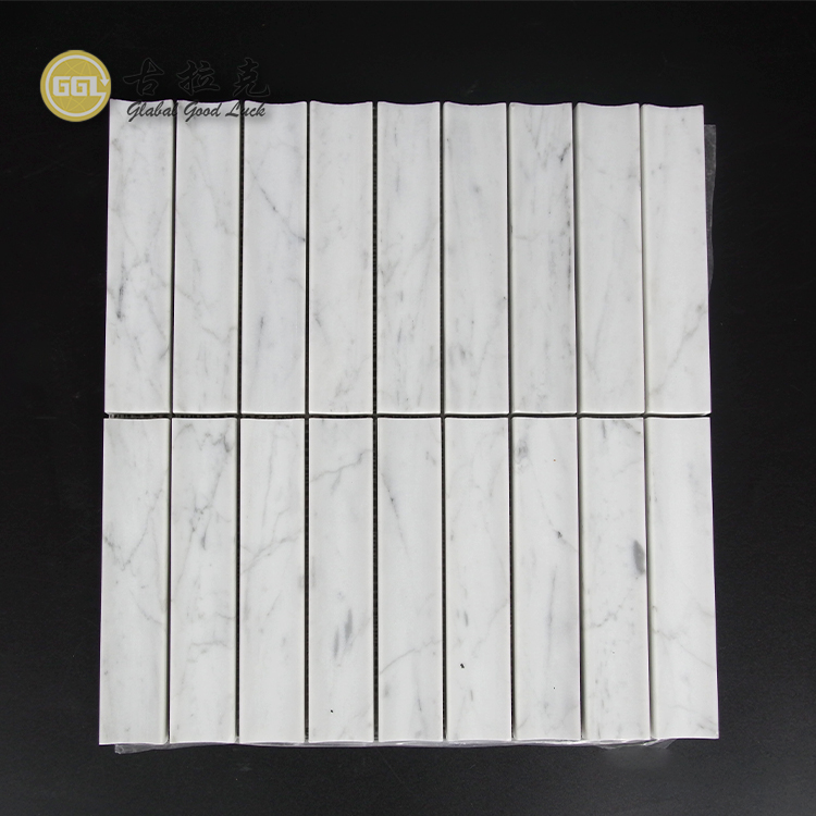 Honed Surface Concave Feature Fluted Tile Carrara White Marble Wall Tiles