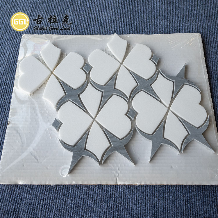 Thassos White Mix Gray Marble Parquet Feature Waterjet Mosaic Wall Floor Tiles