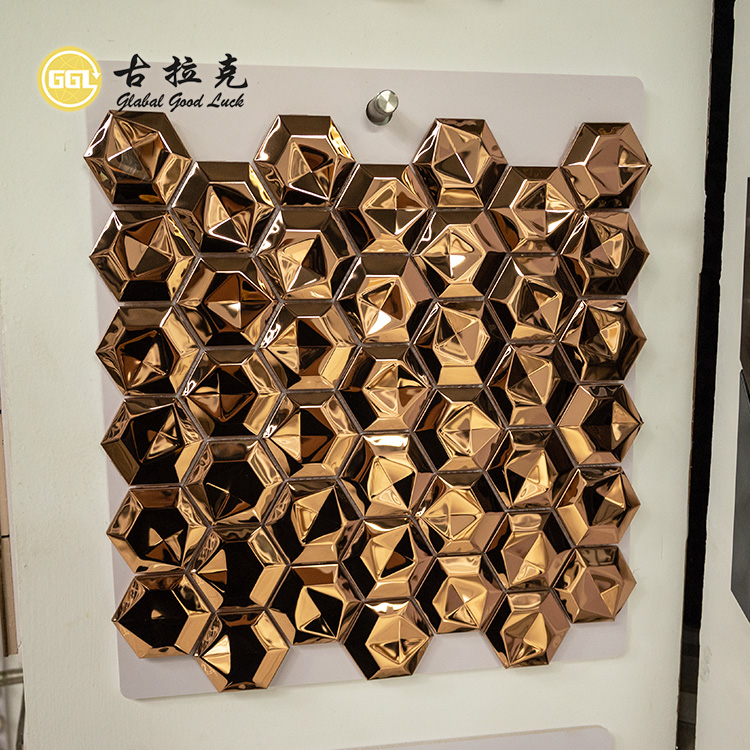 Hexagon Metal Mosaic 3D Mosaic Wall Tiles Stainless Steel Wall Decor