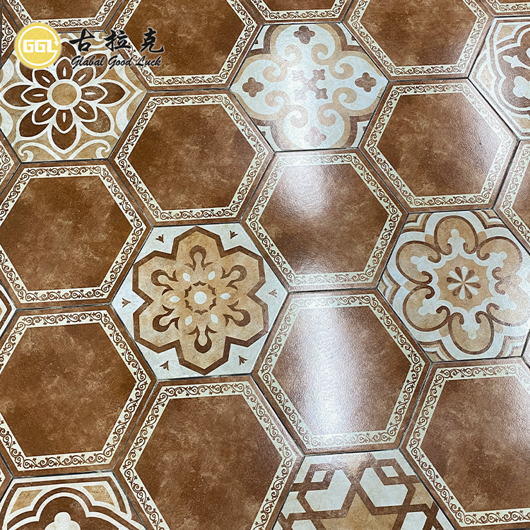 Brown Unique Flower Pattern Mixed Matt Surface for Flooring Decor