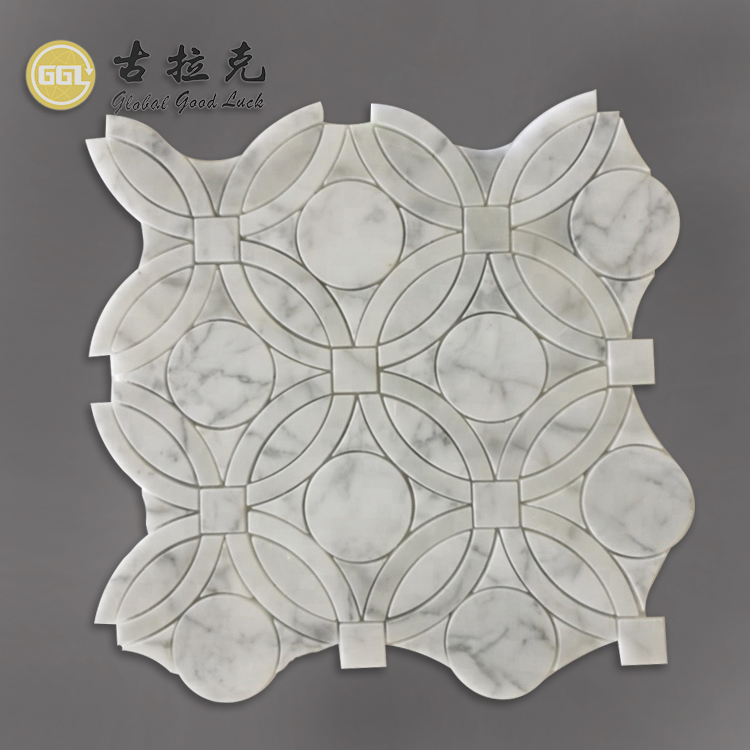 Round Shape Parquet Feature Waterjet Marble Mosaic for Wall Backsplash Decor