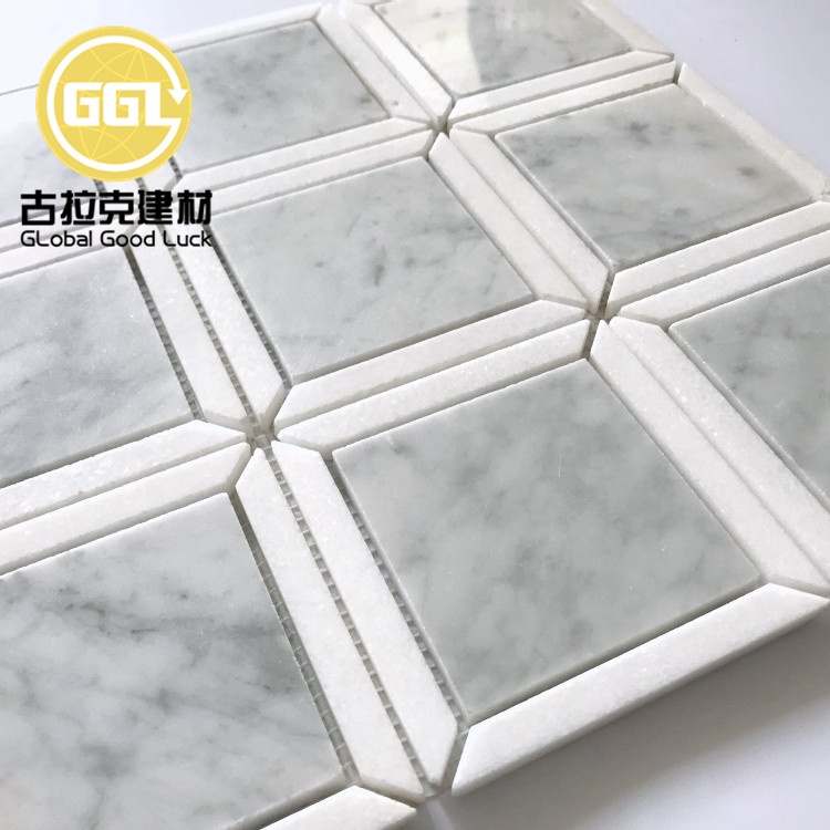 Nature White Mix Blue Marble Square Parquet Feature Marble Mosaic Tiles