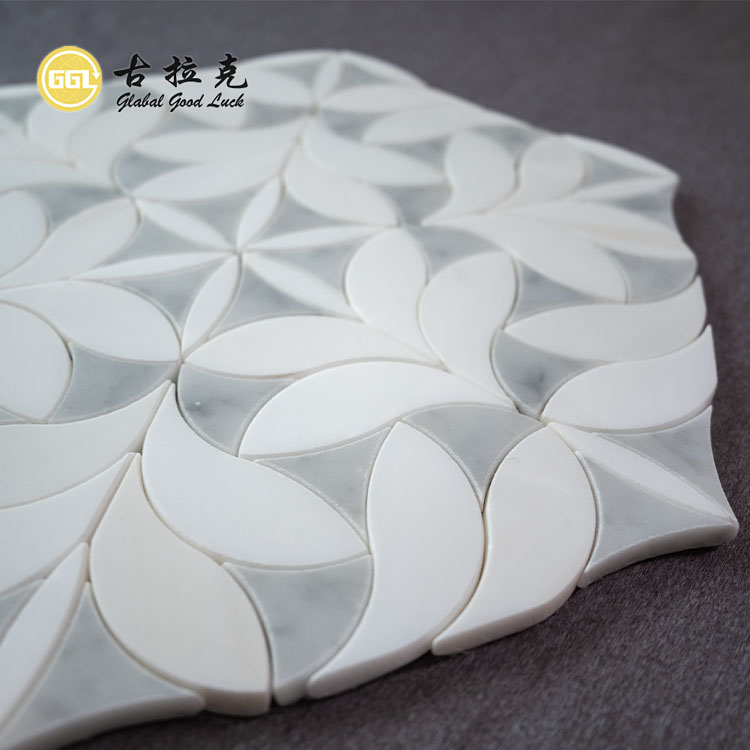 Elegant Design White Flower Marble Mosaic Waterjet Tile Wall Floor Marble Tile