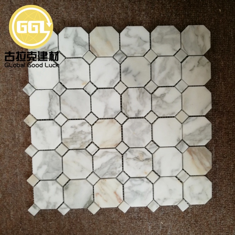 Luxury Unique Calactta Gold Marble Octagon Shape With White Dots Mosaic Tile For Villa/Apartment Living Room Decor