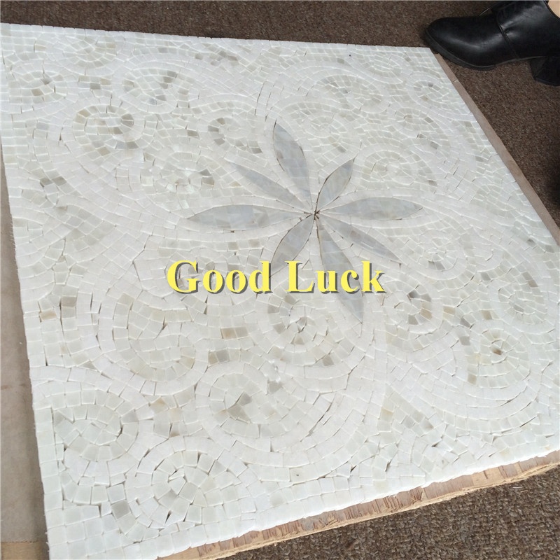 Decorative Flower Patterns White Marble Waterjet Mosaic Floor Marble Tile