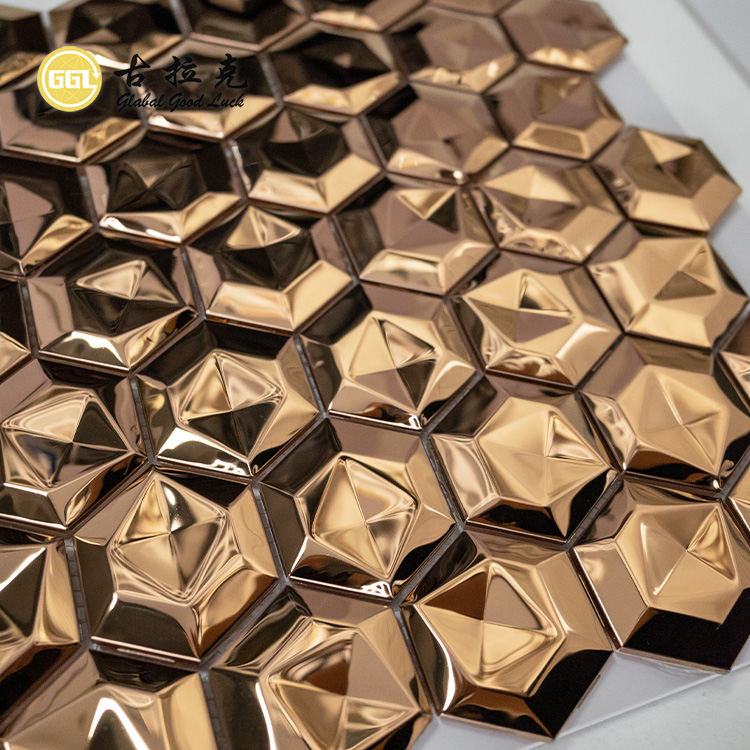 Hexagon Metal Mosaic 3D Mosaic Wall Tiles Stainless Steel Wall Decor