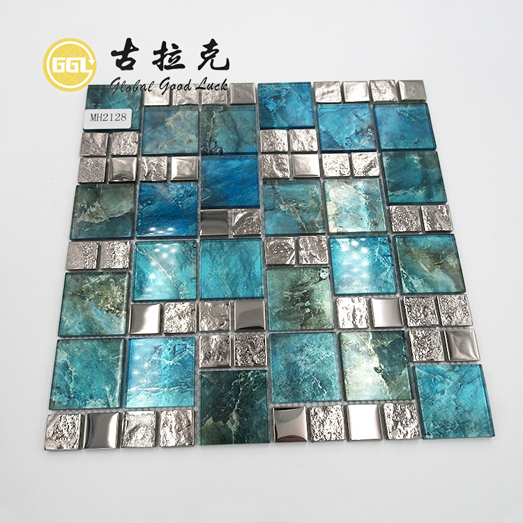 Crystal Glass Blend Stainless Steel Glossy Square Glass Mosaic Tile Wall Decor