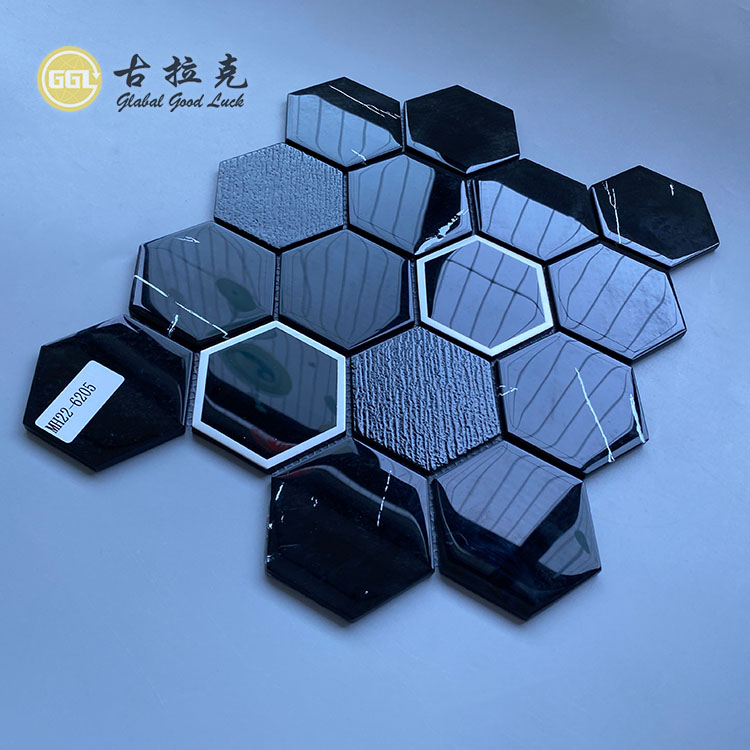 Pure Black Glass Mix Sliver-Rimmed Glass Mosaic Tile