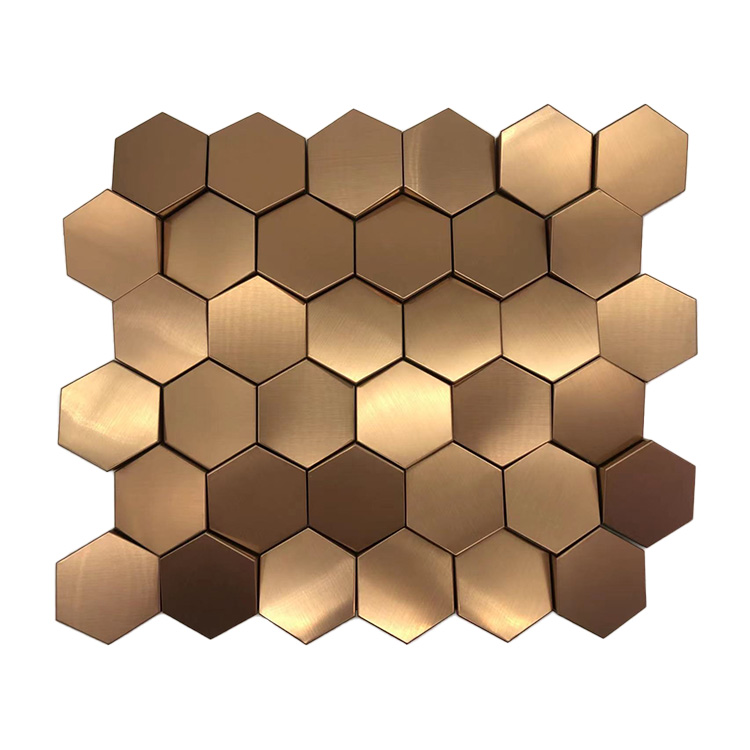 Hexagon Mosaic Stainless Steel Metal Mosaic Golden Brush Mosaics Wall Decor