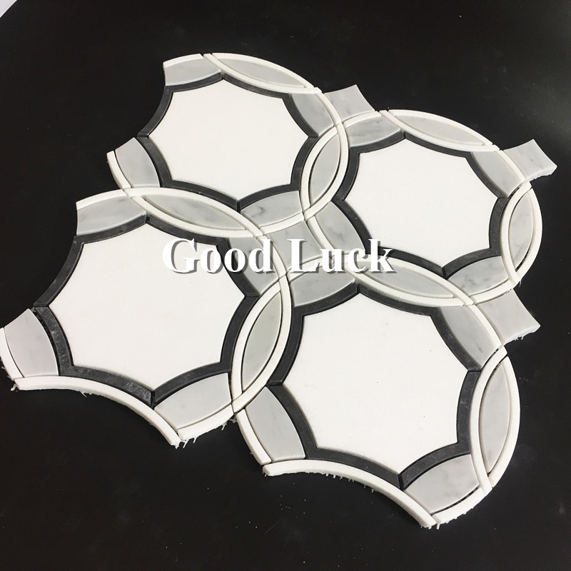 Round Mix Hexagon Shape Waterjet Marble Mosaic Backsplash Tile