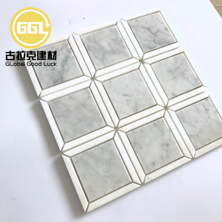 Nature White Mix Blue Marble Square Parquet Feature Marble Mosaic Tiles