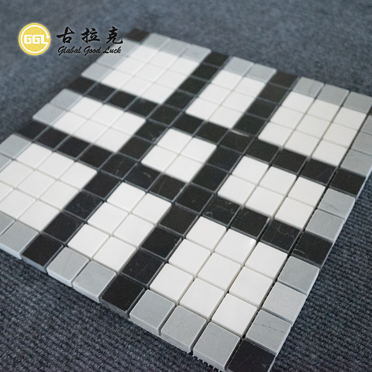 Black Mix White Gray Square Marble Stone Mosaic Tile for Floor Decor