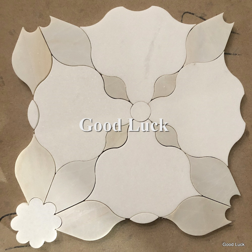 Simple Style White and Beige Waterjet Mosaic Tile