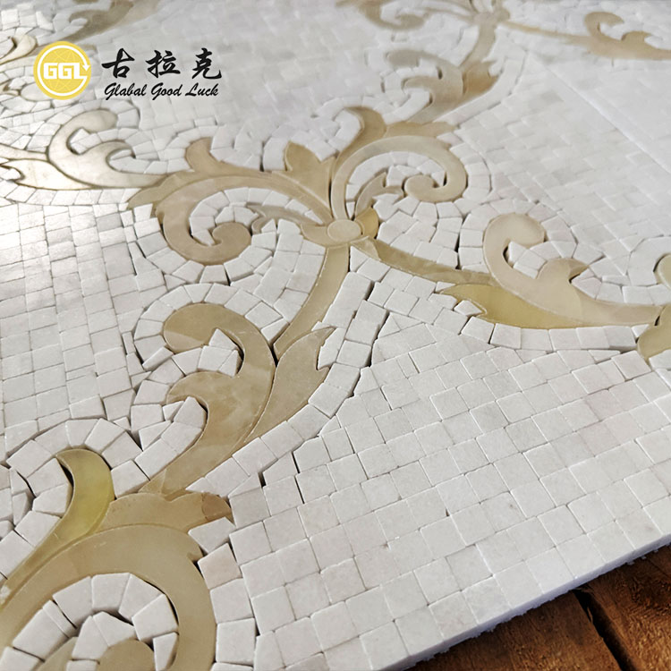 Honey Onyx Mix Thassos White Marble Flower Pattern Waterjet Mosaic Tile Wall Floor Backsplash Decor