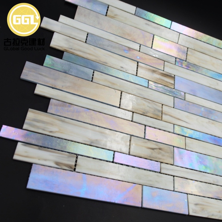 Iridescent Effect Strip Shape Tile Glass Backsplash Mosaic Tile