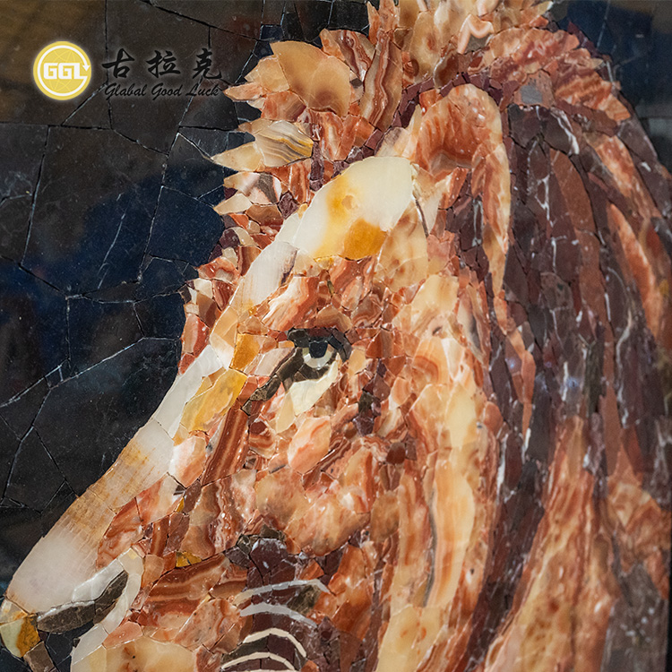 Art Mural Mosaic Natural Stone Lion Pattern Hand-cut Customized Wall Decor