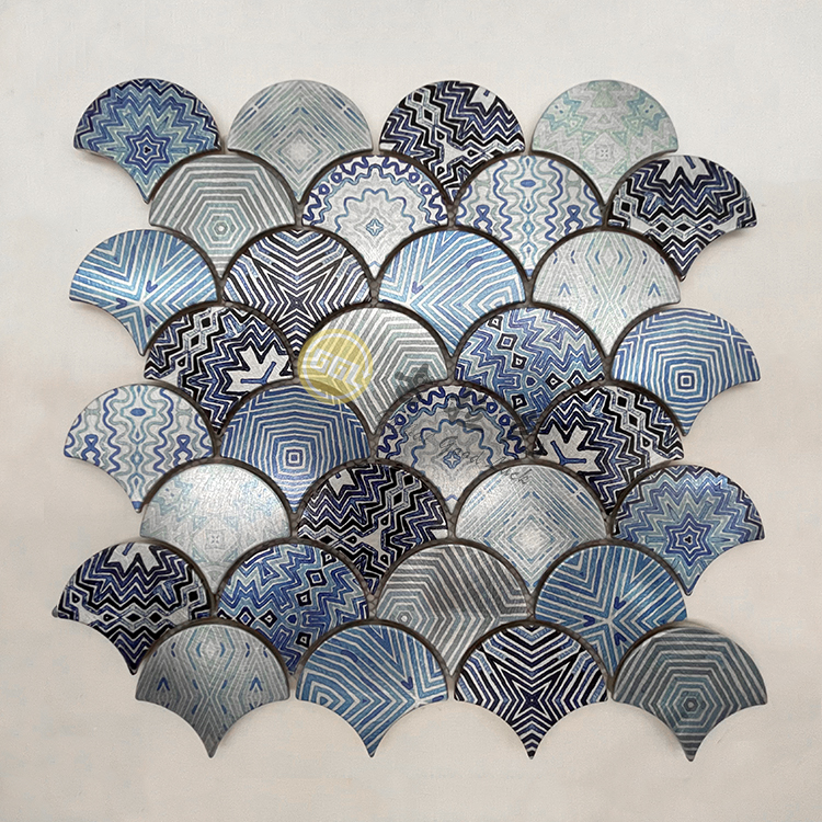 Fan Shape Stainless Steel Metal Mosaic Pattern Design For Wall Decor