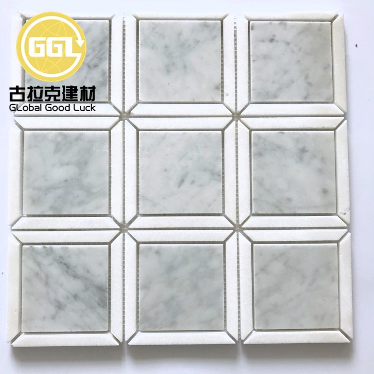 Nature White Mix Blue Marble Square Parquet Feature Marble Mosaic Tiles