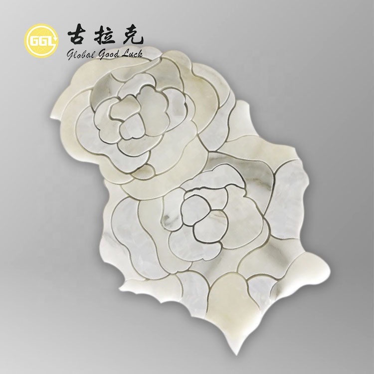 Flower Shape Marble Mix Shell Waterjet Pattern Mosaic Tiles