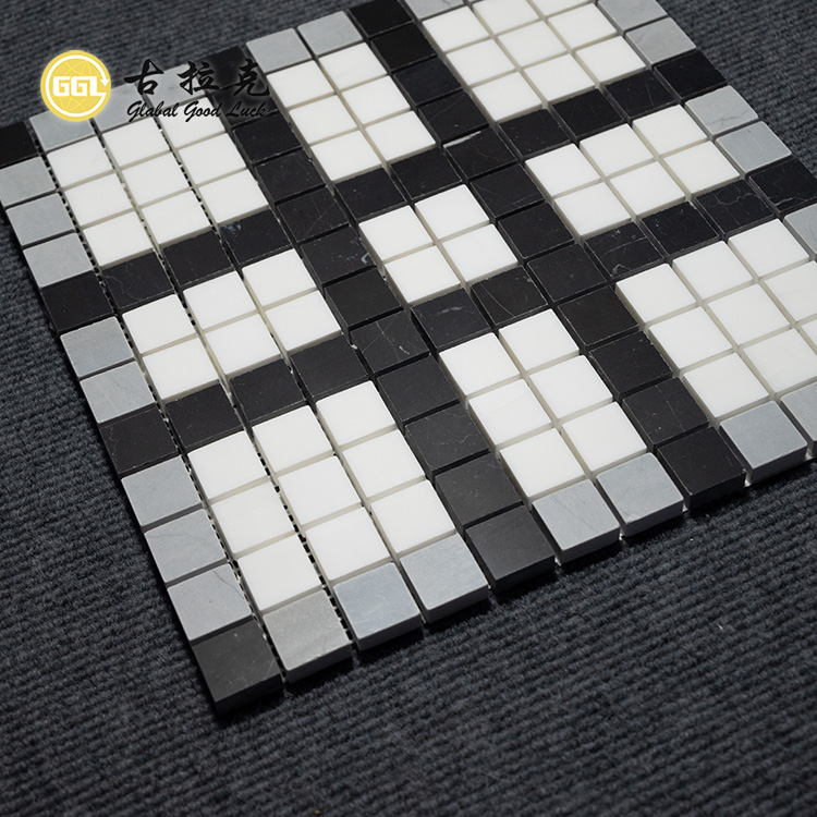 Black Mix White Gray Square Marble Stone Mosaic Tile for Floor Decor
