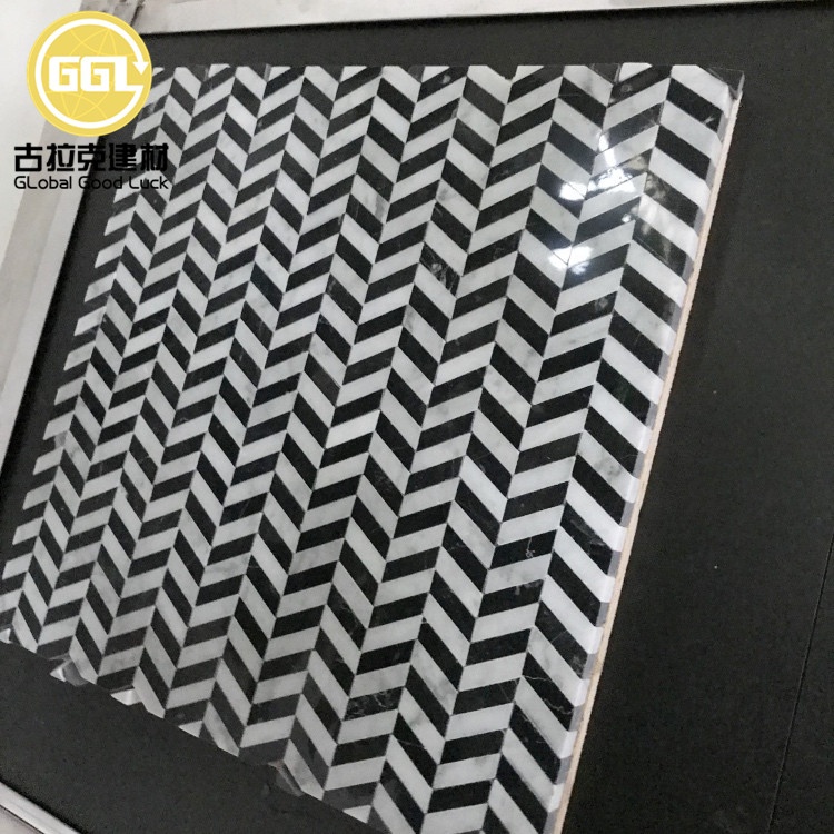 Latest Design Zebra Striped Black and White Chevron Marble Mosaic Tile
