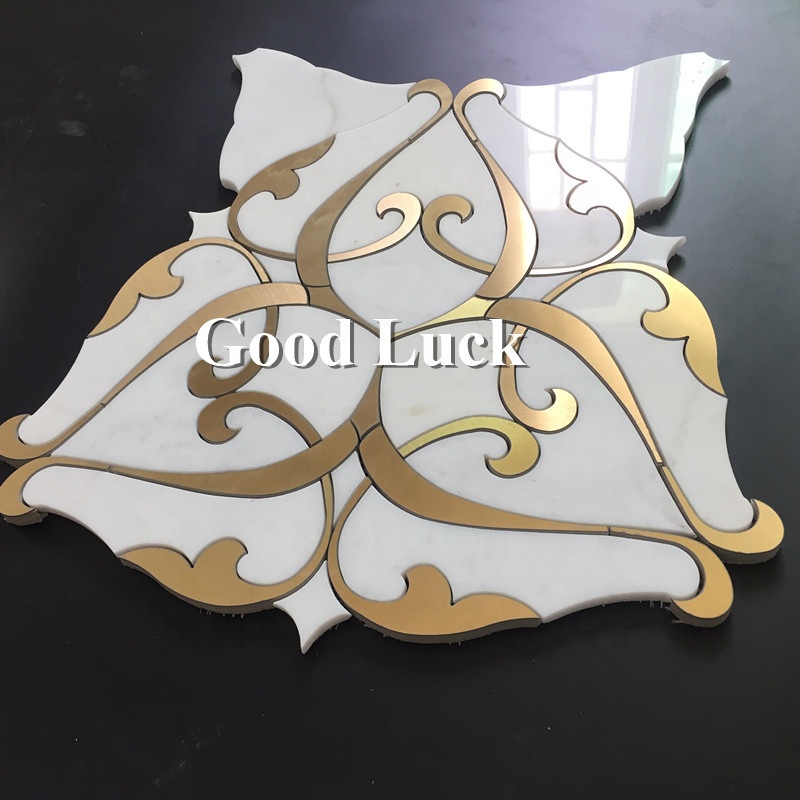 Light Luxury White Marble With Brass Waterjet Mosaic Tile