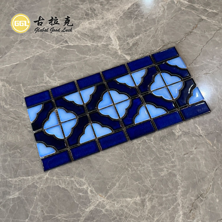 New Design Ceramic Parquet Feature Blue Mosaic Tiles For Bathroom Kitchen Wall Project