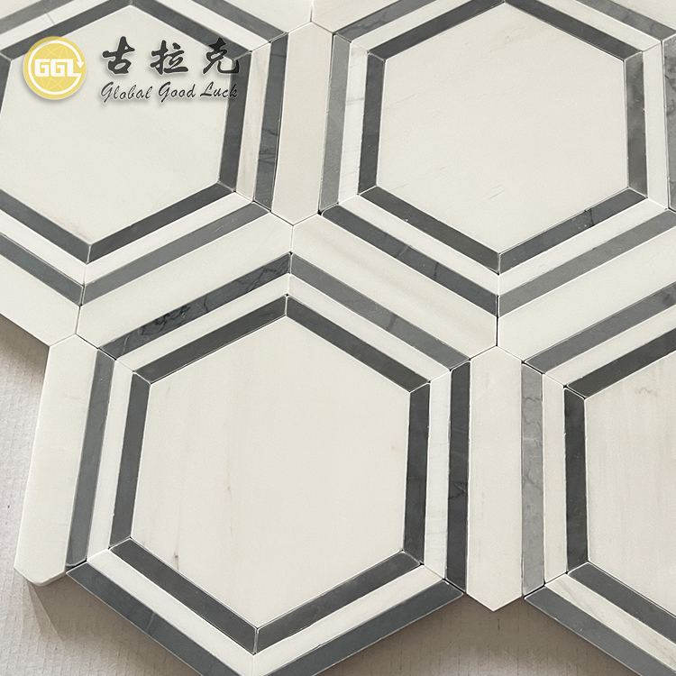 Polished Hexagon Shape Marble Mosaic Tile Simple Design for Floor Mosaics Genre