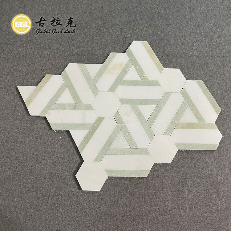 New Design Green & White Marble Waterjet Stone Mosaic for Wall Decor