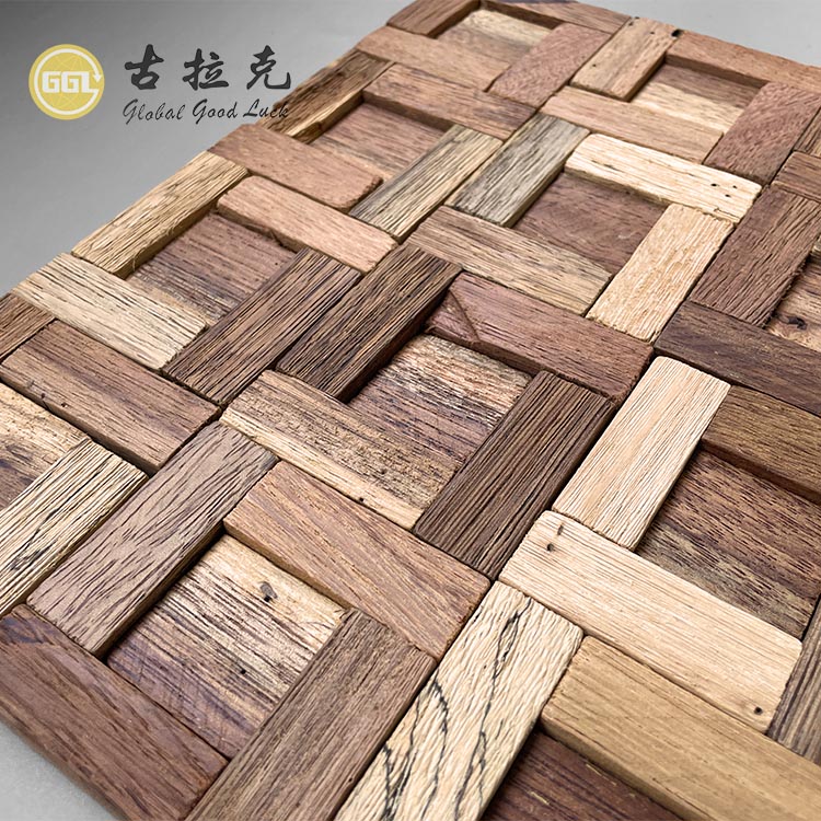 Vintage Style Natural Wood Mosaic Tile Brown Color Wall Tile for Hotel Room Office Decoration