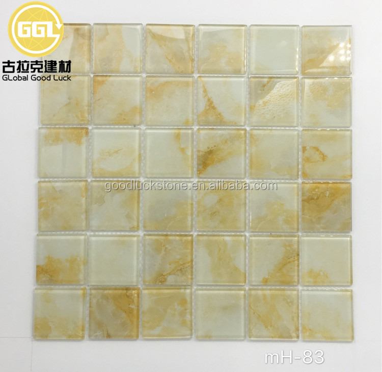 Gold Color Crystal Glass Square Shape Mosaic Tile For Bathroom Wall Decor
