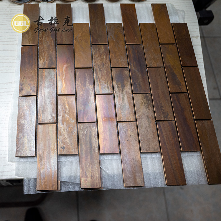 Metal Brick Mosaic Subway Tile Wood Texture Design For Interior Wall