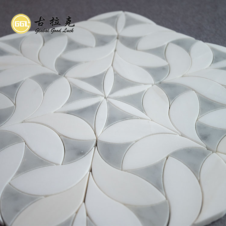 Elegant Design White Flower Marble Mosaic Waterjet Tile Wall Floor Marble Tile