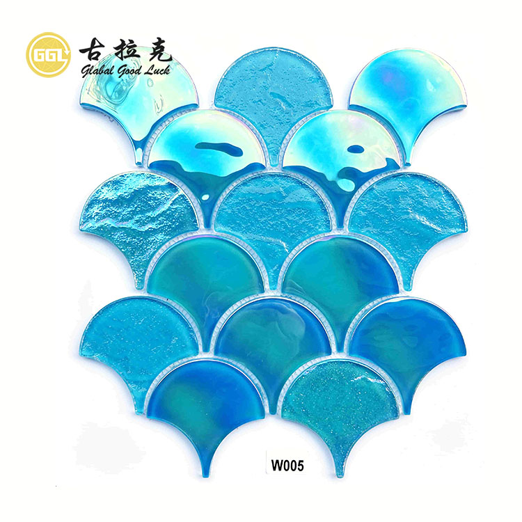 Wall Decoration Fan-shape Iridescent Glass Mosaic Swimming Pool Tile