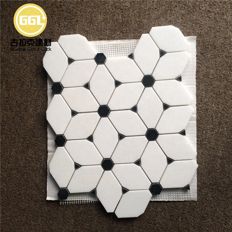 Contemporary Decorative Thassos White Marble Mosaic Tile Parquet Style
