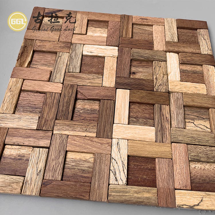 Vintage Style Natural Wood Mosaic Tile Brown Color Wall Tile for Hotel Room Office Decoration