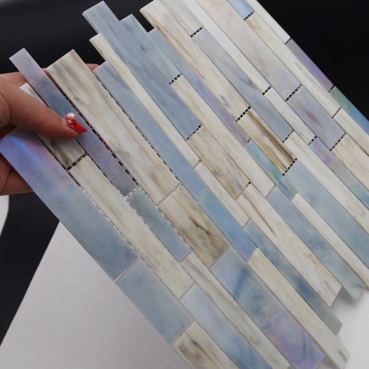 Iridescent Effect Strip Shape Tile Glass Backsplash Mosaic Tile