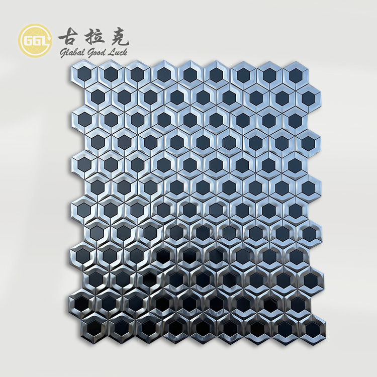 Sliver Mix Black Stainless Steel Metal Mosaic Hexagon Mosaic Tile Wall Decor