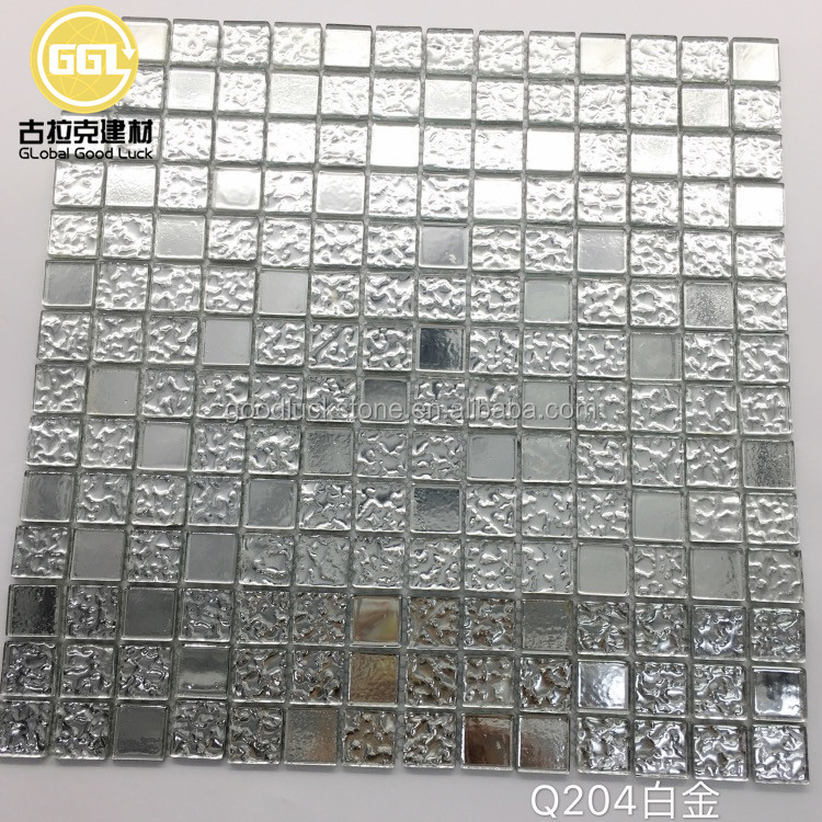 Square Shape Sliver Crackle Glass Mosaic Tiles for Wall Decorative