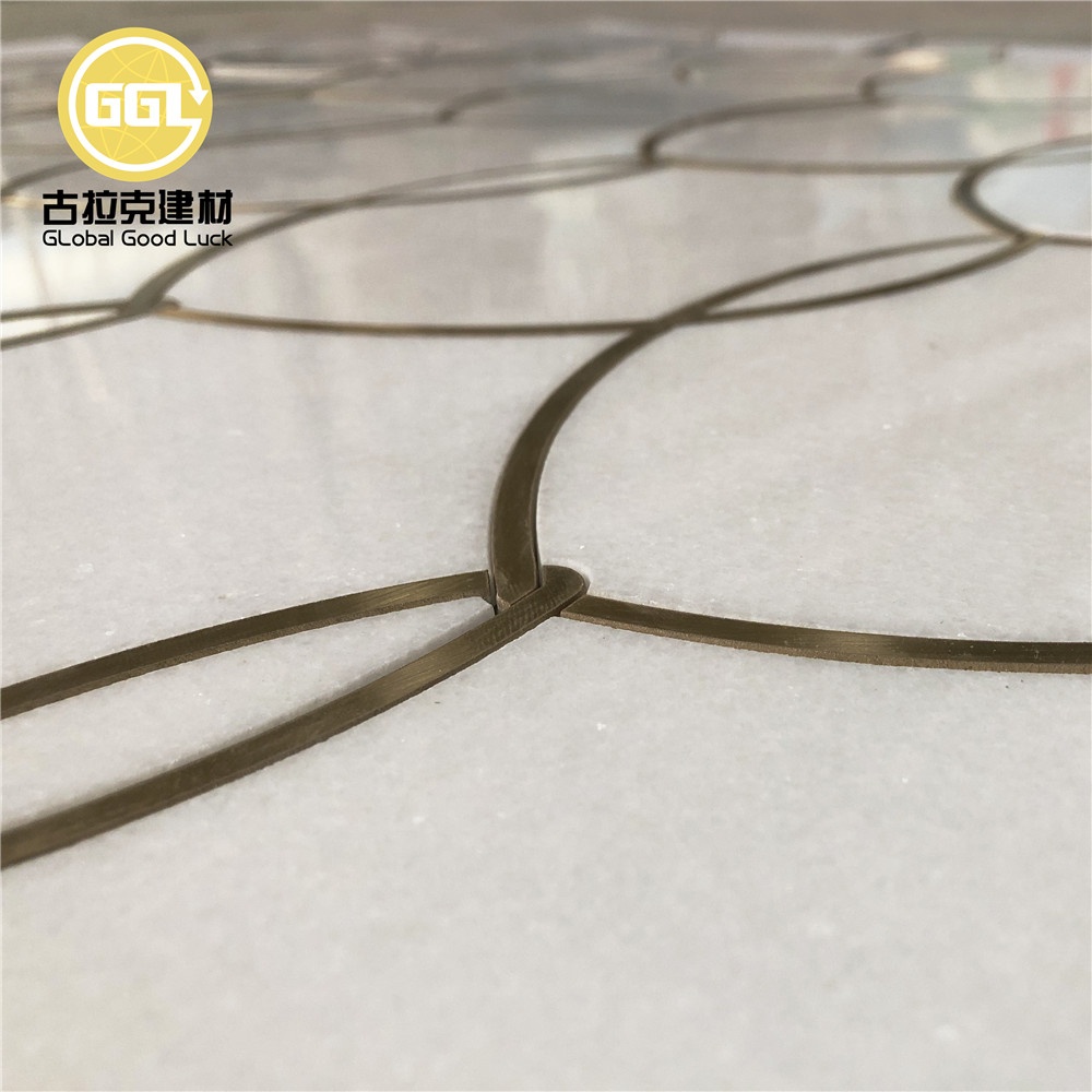 Thassos White Brass Edging Marble Irregular Waterjet Mosaic Tile Wall Flooring